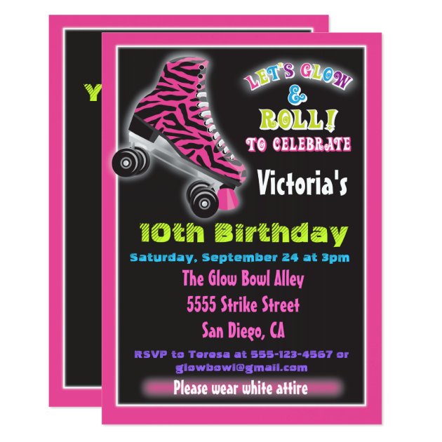 Glow in the dark roller Skating party invitations