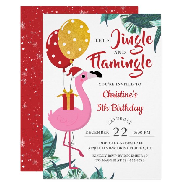 Jingle and Flamingo Tropical Christmas Birthday Invitation