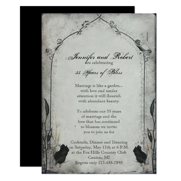Gothic Black Rose Trellis Wedding Anniversary Invitation