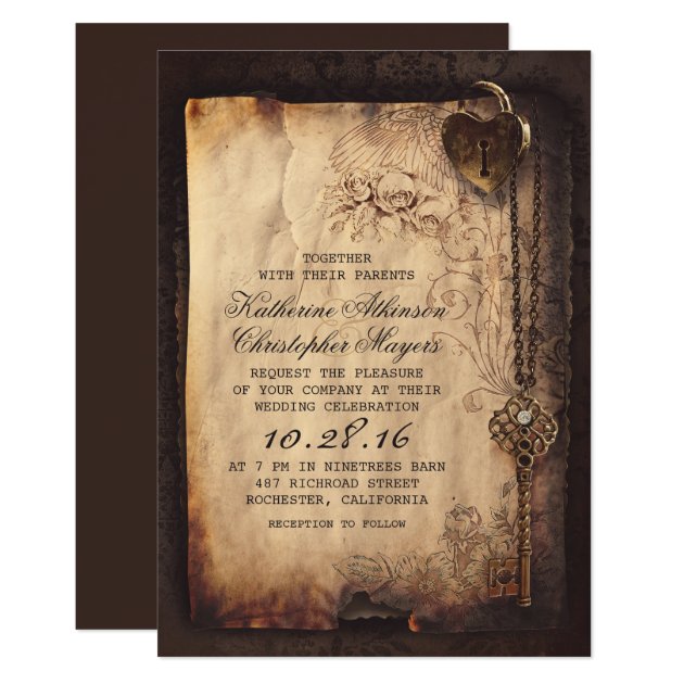 Old Skeleton Key Vintage and Gothic Wedding Invitation (front side)