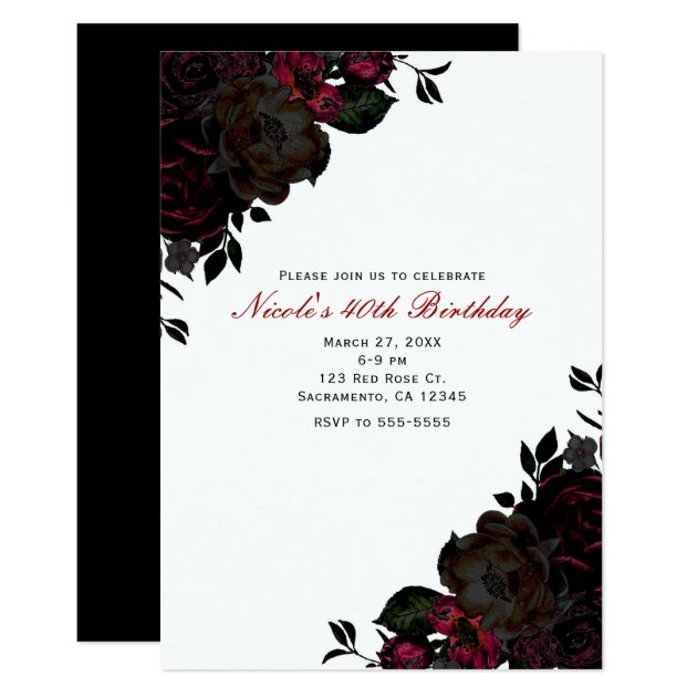 Dark Red & Black Flowers Floral Gothic Invitations