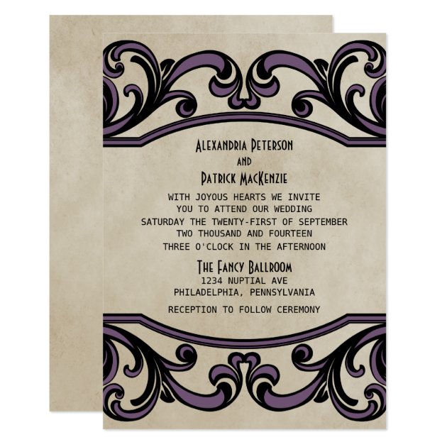 Purple Gothic Swirls Wedding Invite