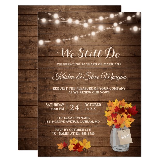 Wedding Vow Renewal | Rustic Autumn Fall Leaves Card