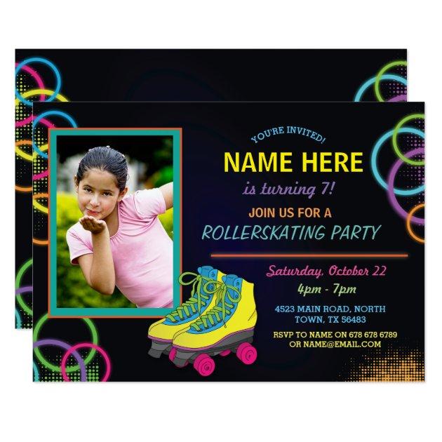 Glow Photo Roller Skating Birthday Invite