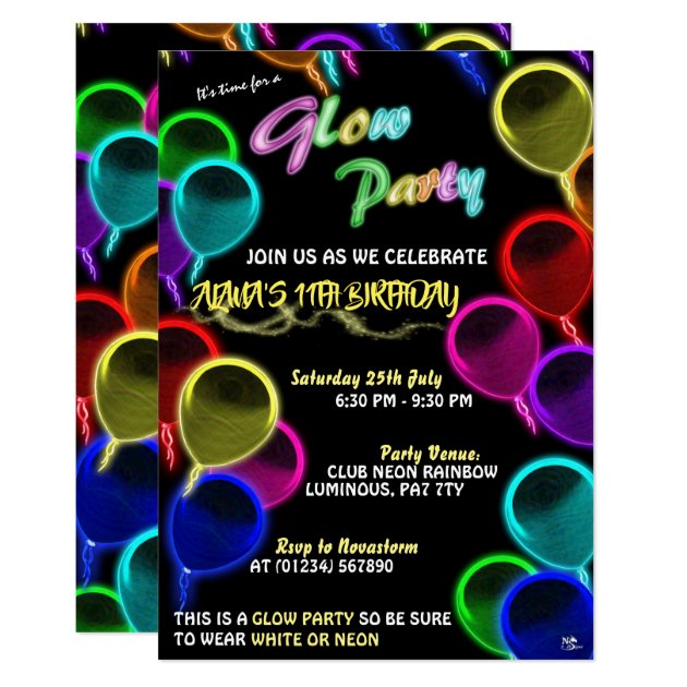 Glowing Balloons Glow Party Invitations