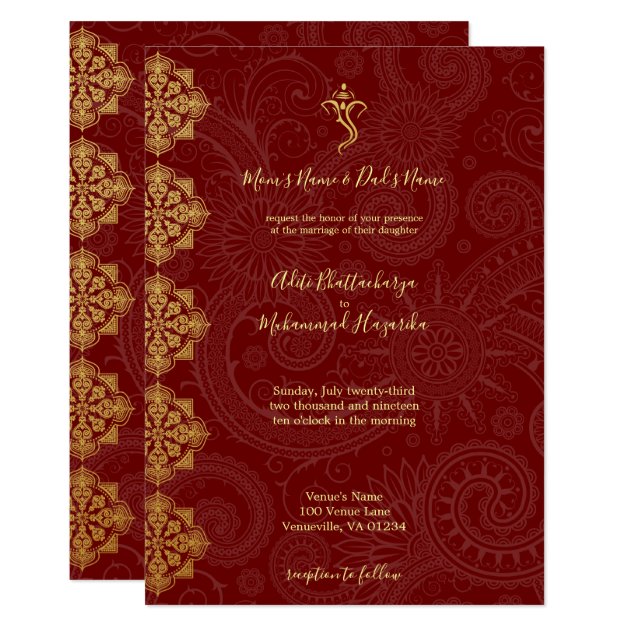 Elegant Gold & Red Ganesha Indian Wedding Invitation