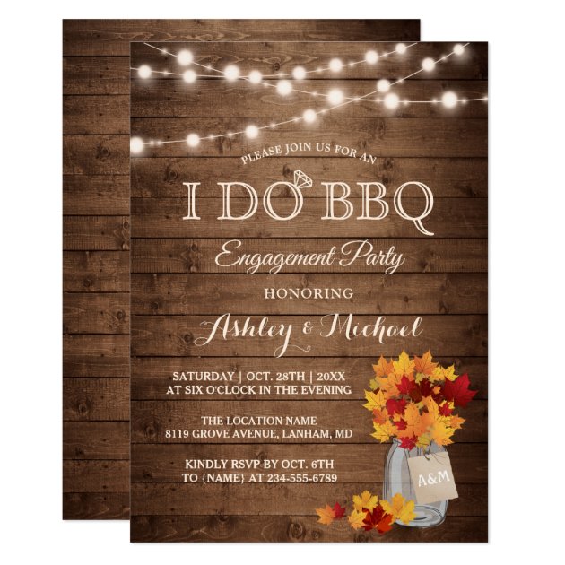 Fall Leaves Mason Jar I DO BBQ Engagement Party Invitation