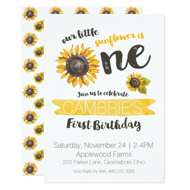 Sunflower First Birthday Invitation