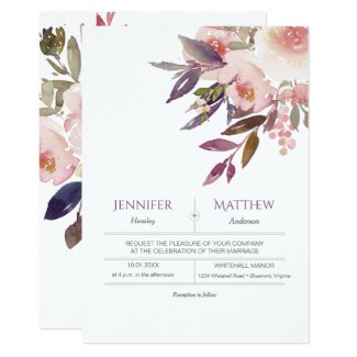 Peach Pink Lavender Watercolor Wedding Invitations