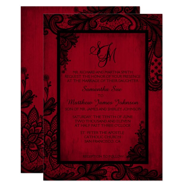 Red Black Lace Gothic Wedding Invitation Card