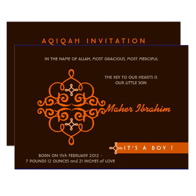 Islamic Aqiqah Aqeeqah invitation baby key ornate