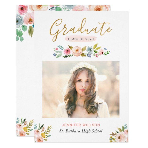 Modern Chic Floral Gold Graduate Graduation Party Card