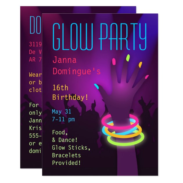 Rave Glow in the Dark Party Invitations