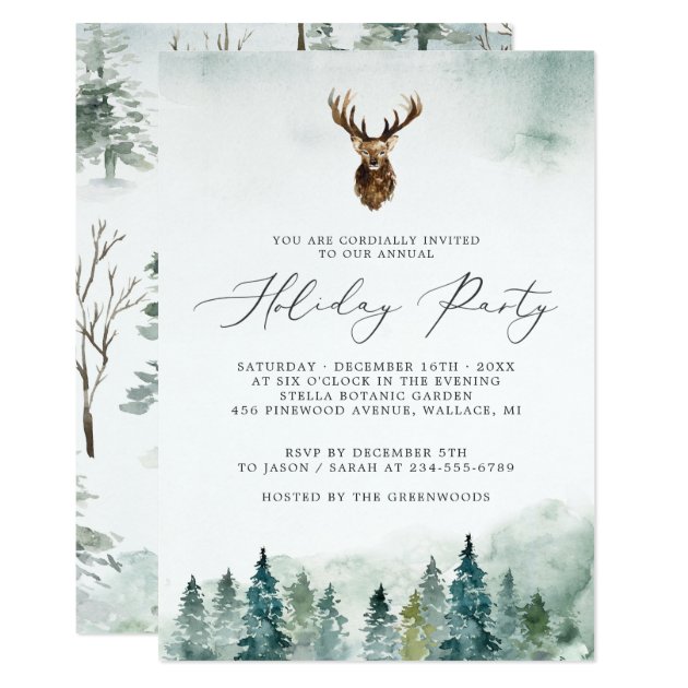 Winter Forest Pine Trees Holiday Party Invitation