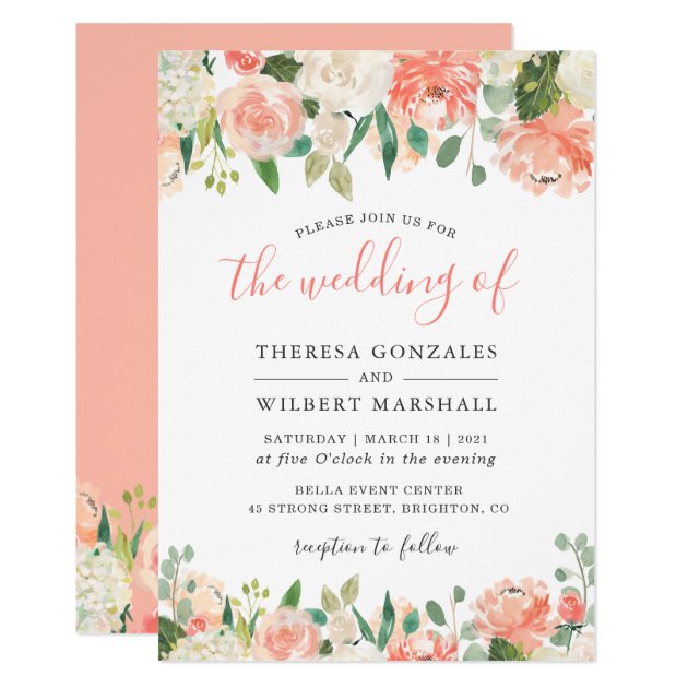 Trending Coral and Peach Watercolor Floral Wedding Invitation
