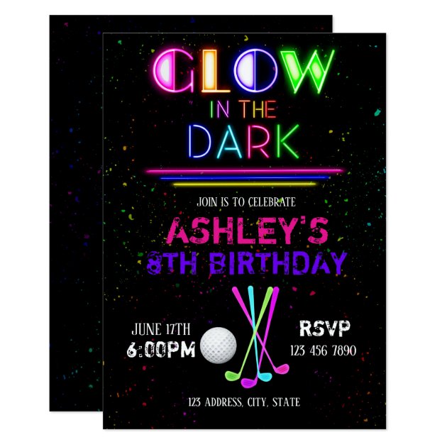 Glow golf party invitation