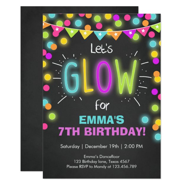 Neon Glow in the Dark Birthday invitation