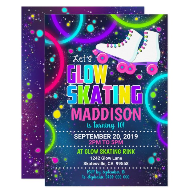 Glow Roller Skate Invitation Roller Skating Party