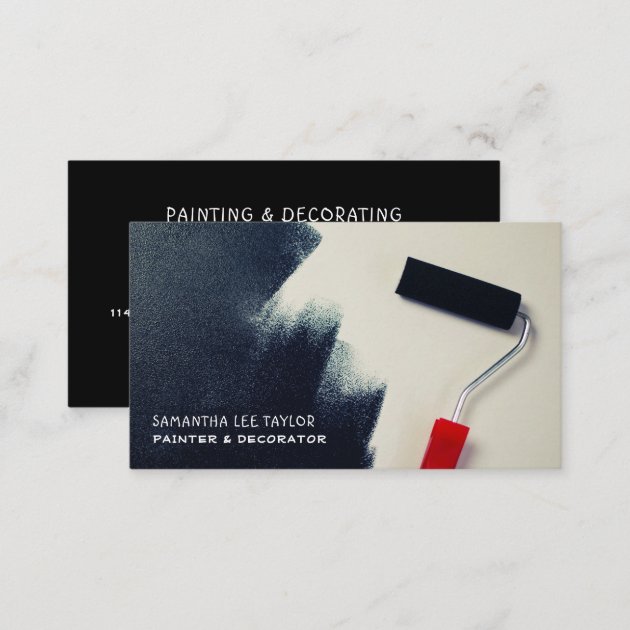 Red Paint Roller, Painter & Decorator Business Card (back side)
