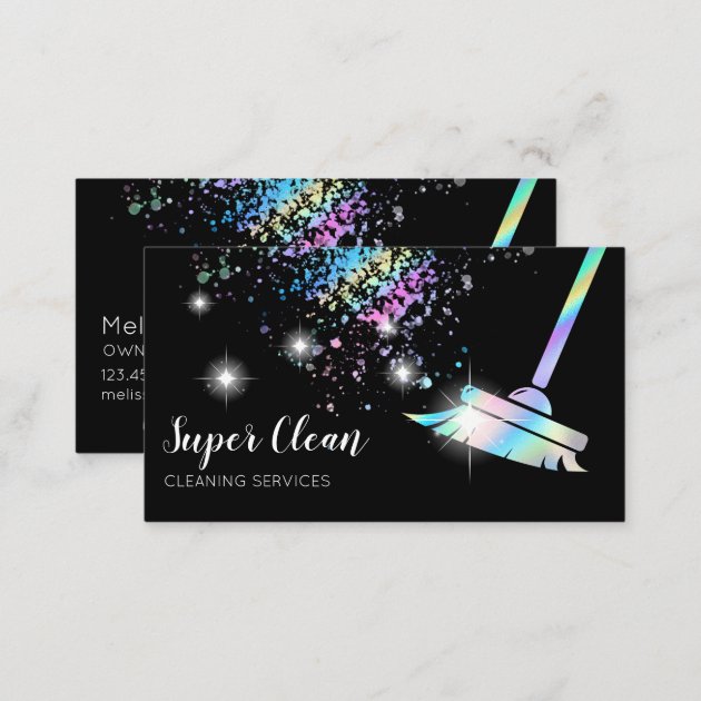 Maid Cleaning House Sparkling Holograph Business Card (back side)
