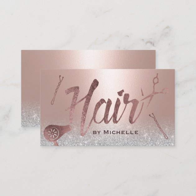 Hair Stylist Modern Typography Blush Rose Gold Business Card (back side)