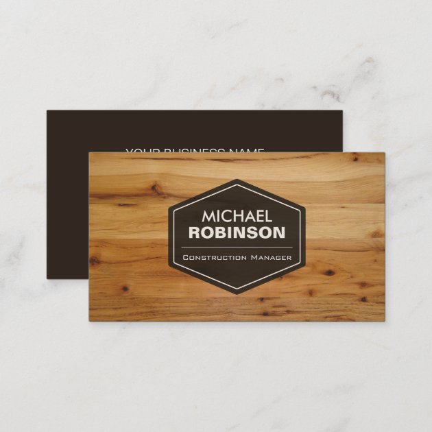 Construction Manager - Modern Wood Grain Look Business Card (back side)