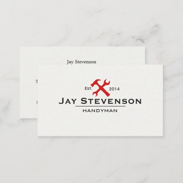 Cool Handyman Home Repair Hammer and Wrench Logo Business Card (back side)