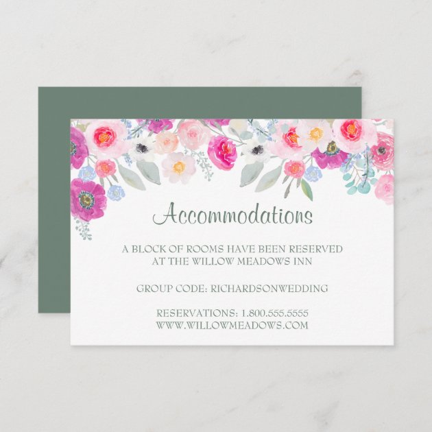 Wedding Accommodation Card | Pink Floral Bouquet