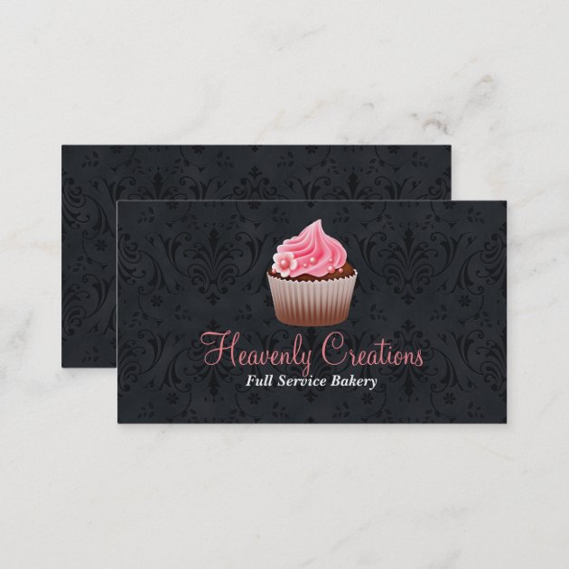 Chic Damask and Cupcake Bakery Business Card (back side)