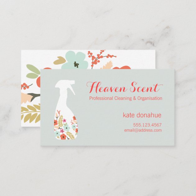 Floral Spray Bottle House Cleaning Logo Business Business Card (back side)