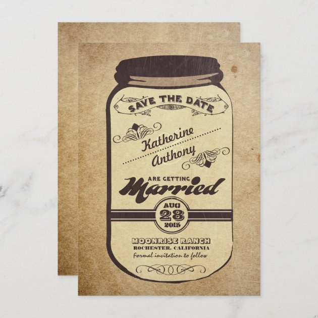 Vintage Mason Jar Rustic Save The Date