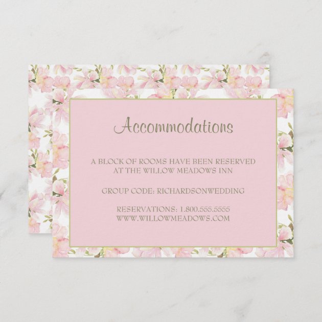 Wedding Accommodation Card | Pink And Green Floral