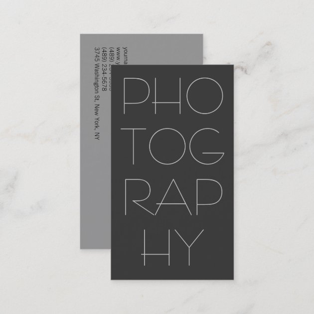 Contemporary Grey Photography Business Card (back side)