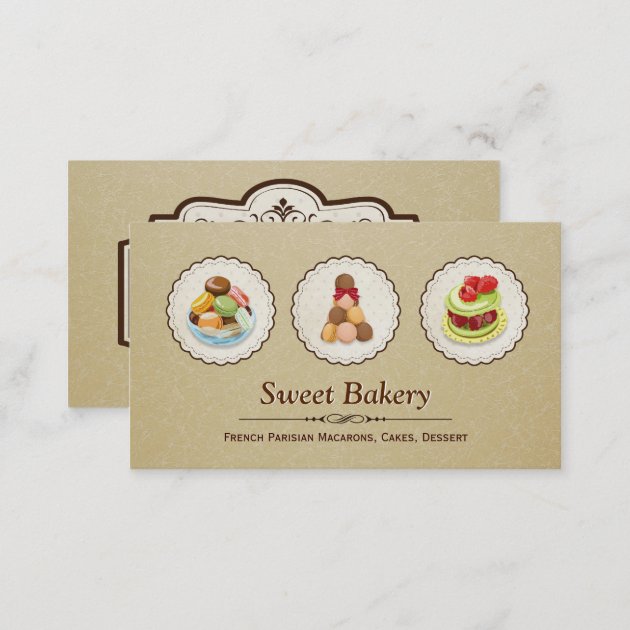 Custom French Parisian Macarons Dessert Bake Store Business Card (back side)