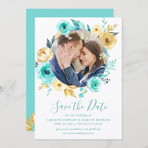 Tiffany Gold Floral Wreath Photo Save The Date