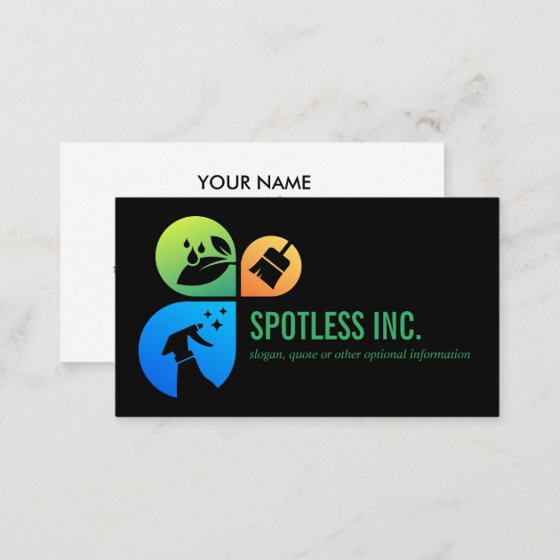 Black Modern Trendy Cleaning services logo Business Card (back side)