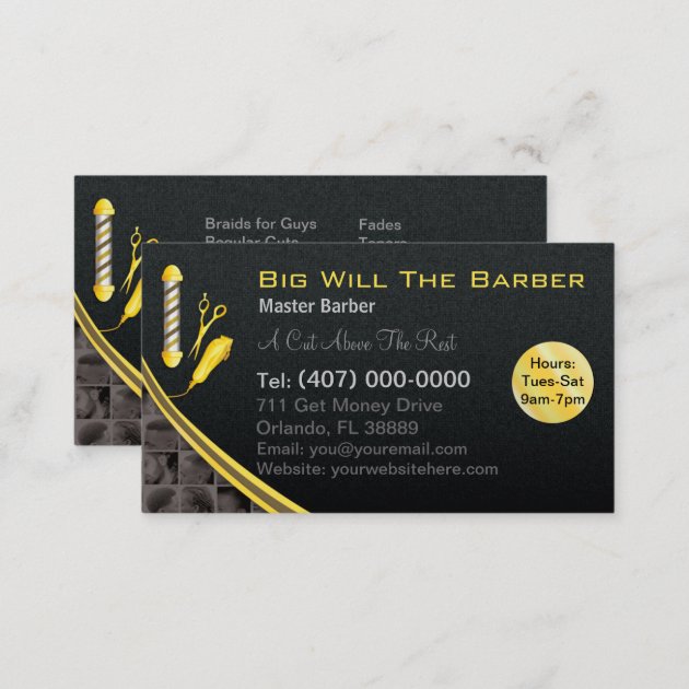 Barbershop (Customizable barber pole, clippers) Business Card (back side)