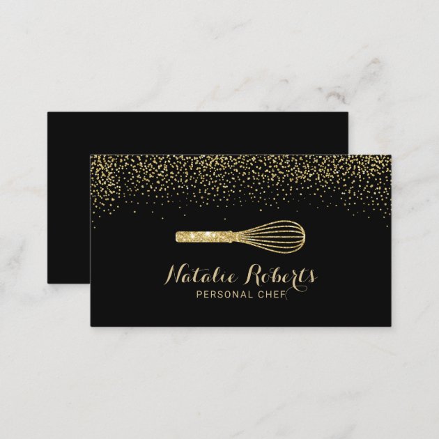 Pastry Personal Chef Modern Black & Gold Bakery Business Card (back side)
