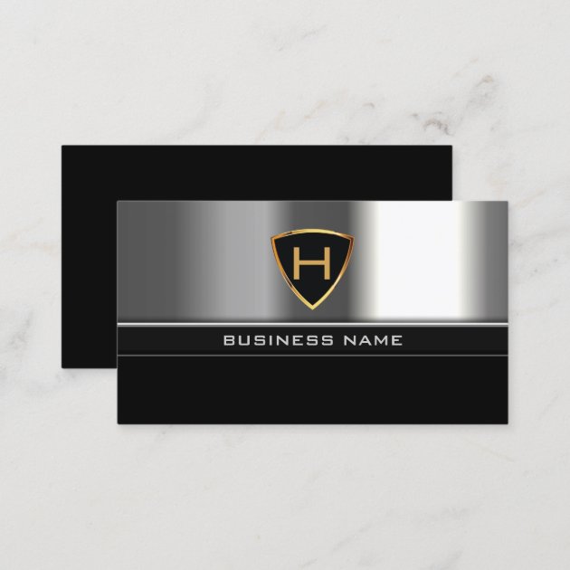 Professional Monogram Gold Shield Steel Metal Business Card (back side)