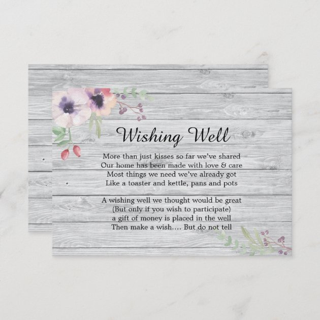 Rustic Pastel Poppies Wishing Well Wedding Enclosure Card