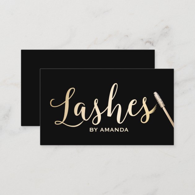 Lashes Makeup Artist Modern Black & Gold Business Card (back side)
