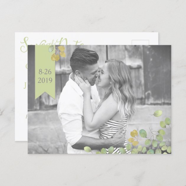 Green Leaf Simplicity Save The Date Postcard