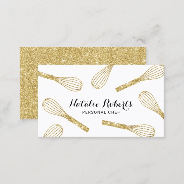 Personal Chef Modern Gold Whisk Pastry Bakery Business Card (back side)