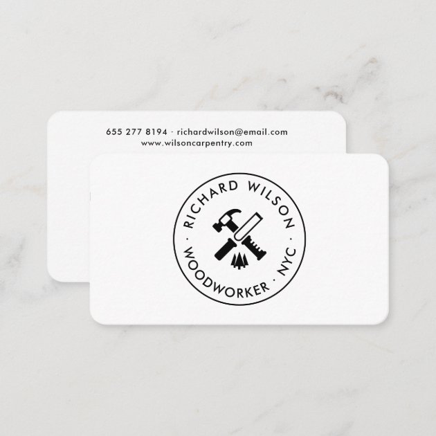 Modern black and white professional carpenter logo business card (back side)