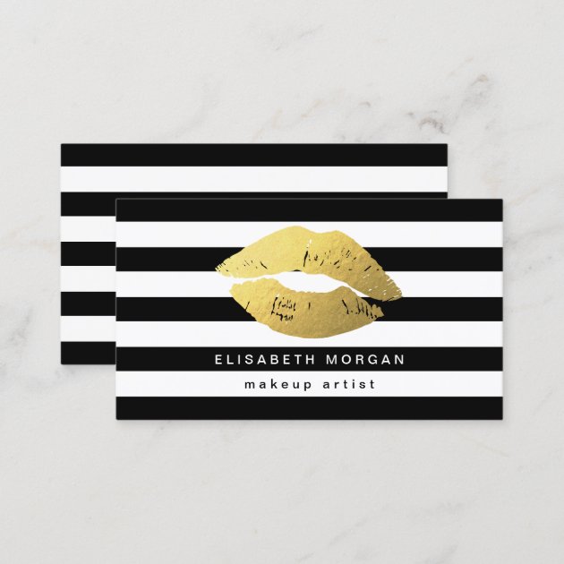 Gold Lips with Black White Stripes - Makeup Artist Business Card (back side)