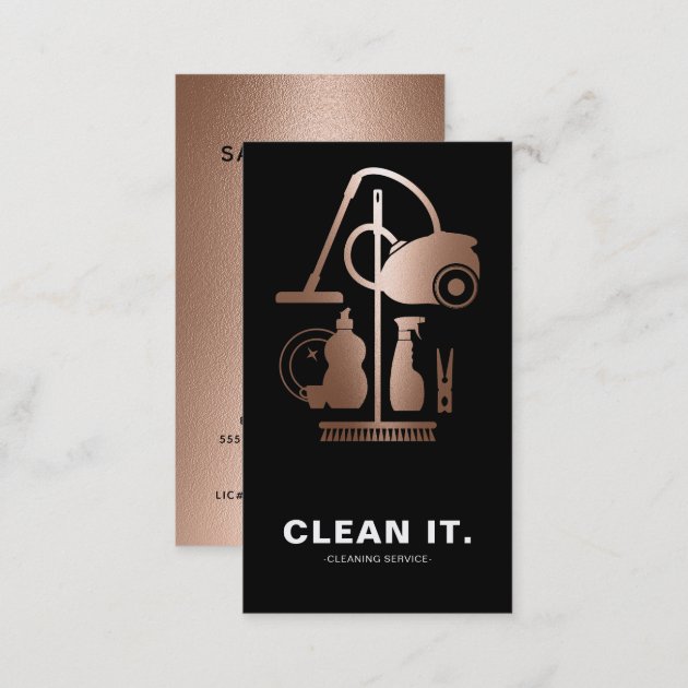 House Cleaner Rose Gold Cleaning Service Business Card (back side)