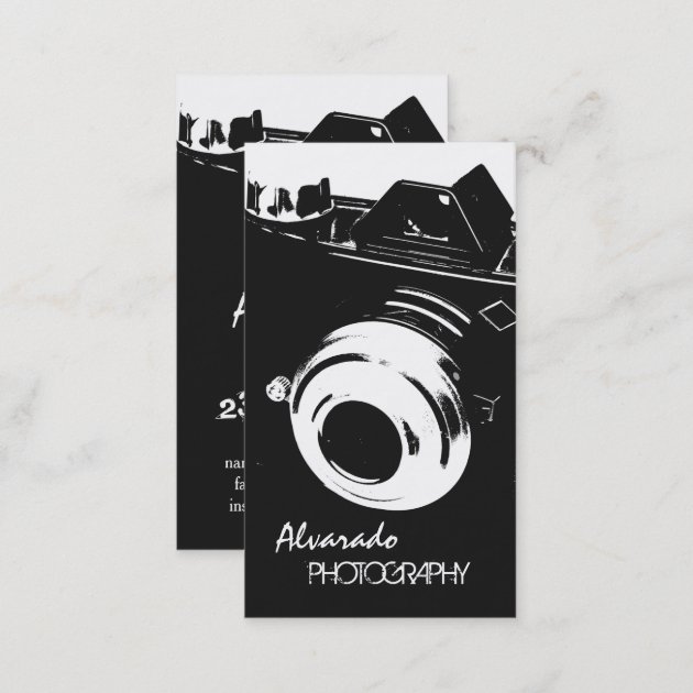 Photographer Creative Retro Black White Camera Business Card (back side)
