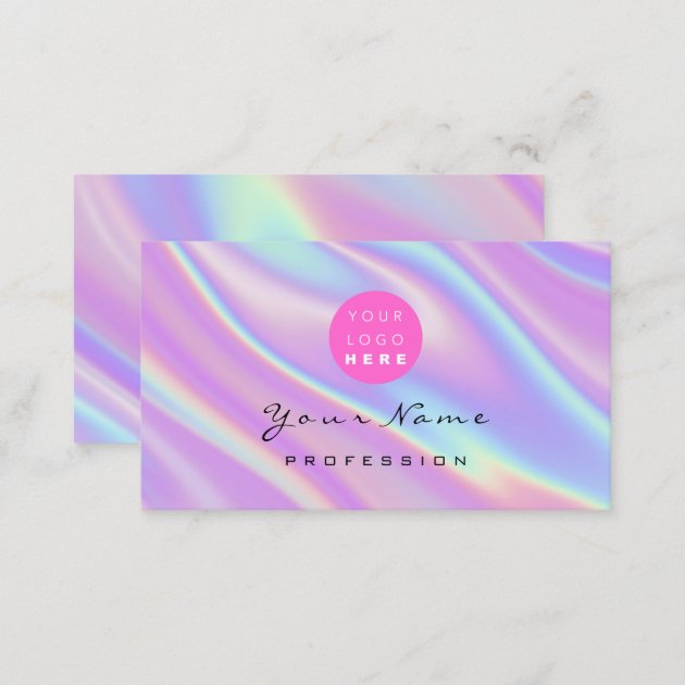 Logo Makeup Artist Hair Nails Holograph Abstract Business Card (back side)