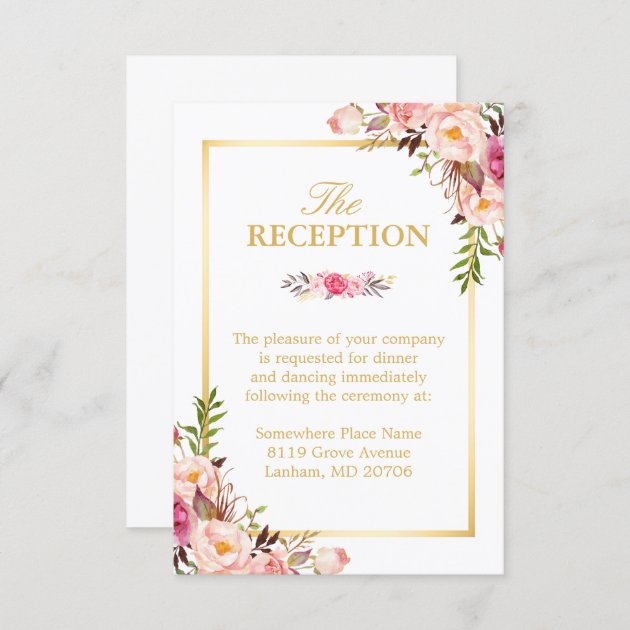 Wedding Reception Elegant Chic Floral Gold Frame Enclosure Card
