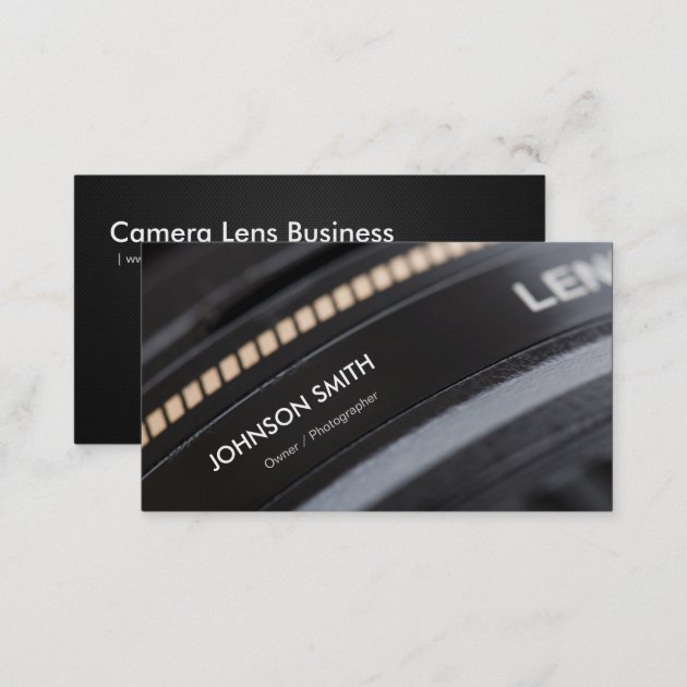 Camera Lens Store - Black and White Photographer Business Card (back side)